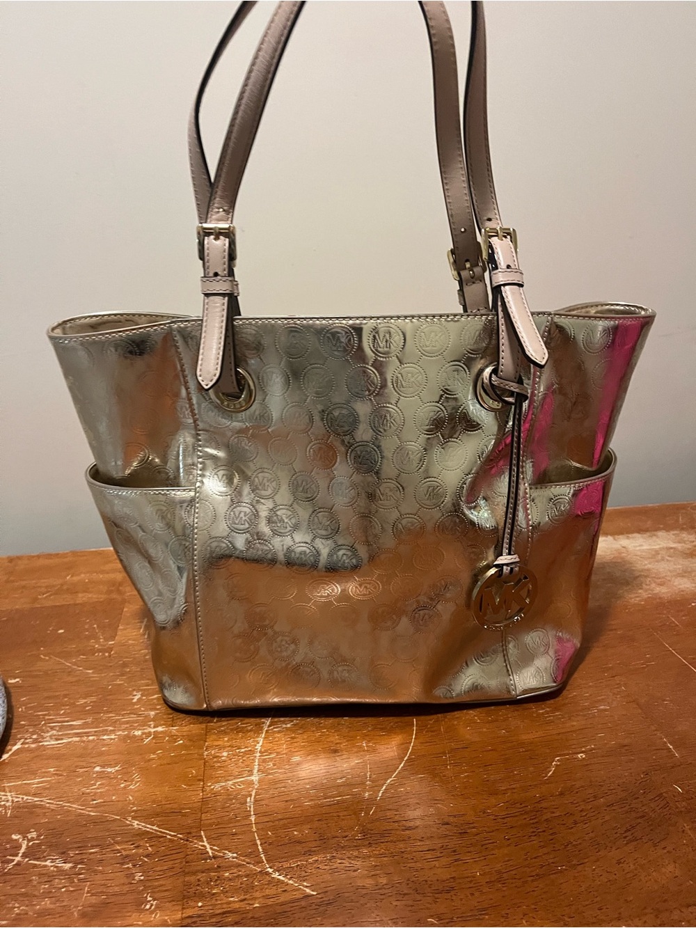 Michael Kors Gold Signature Mirror Metallic Tote